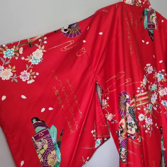 JUGUEMM Kimono Red Patterned Winged Sleeves Made in Japan Size Large - Picture 10 of 15